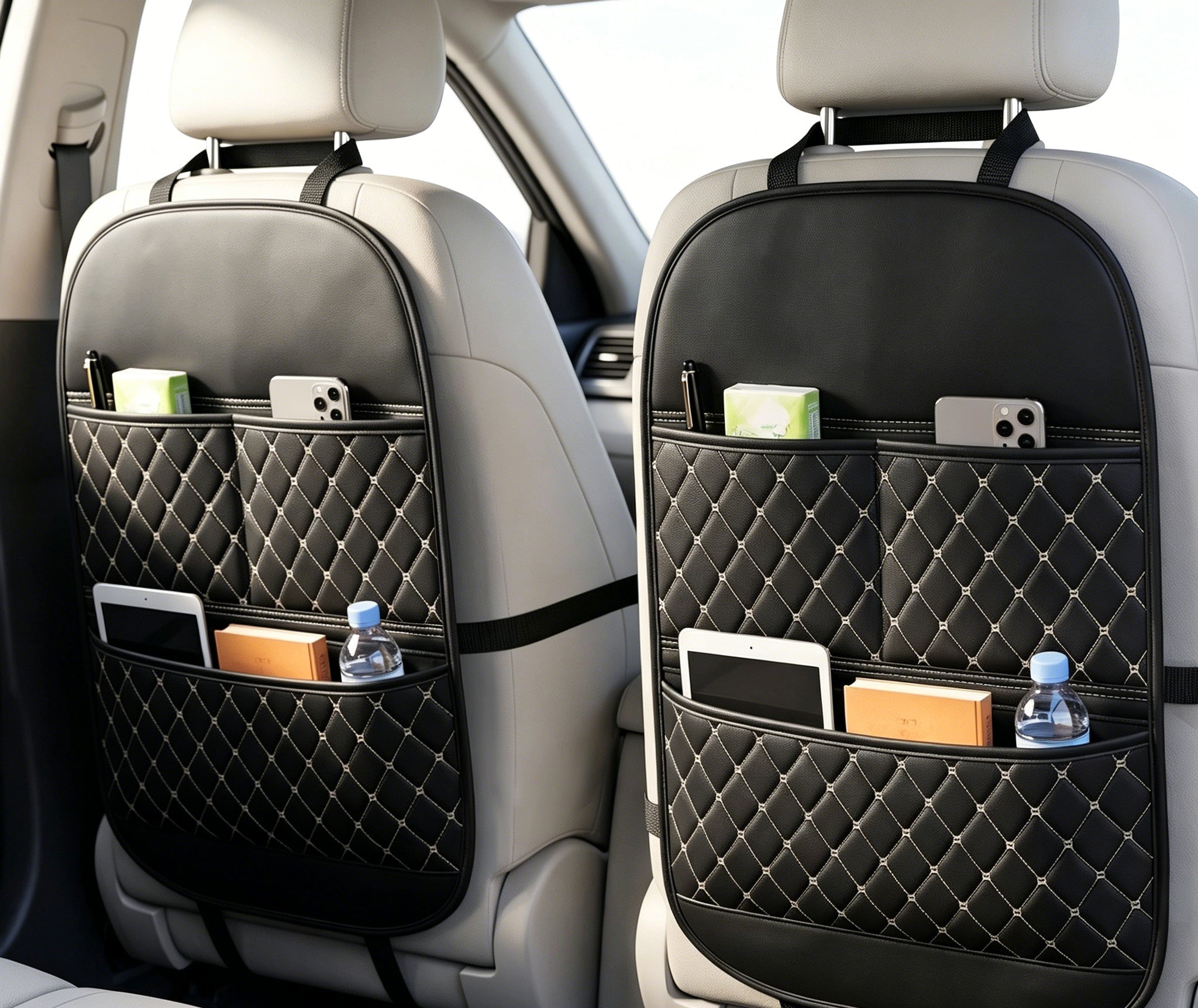 Universal Multi-Functional Car Leather Storage Organizer, Kids Seat Back Kick Mat, Car Rear Seat Hanging Storage Bag, Auto Interior Accessories - IVOIRART.COM