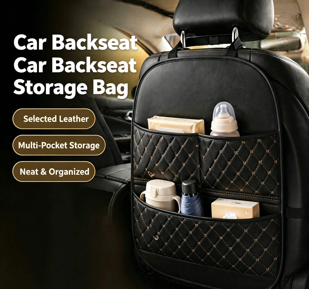 Universal Multi-Functional Car Leather Storage Organizer, Kids Seat Back Kick Mat, Car Rear Seat Hanging Storage Bag, Auto Interior Accessories - IVOIRART.COM
