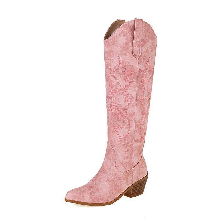V Cut Western Cowboy Boot Women's High Heel Pointed Toe Knight Boots Below The Knee Boots Slim High - IVOIRART.COM