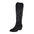 V Cut Western Cowboy Boot Women's High Heel Pointed Toe Knight Boots Below The Knee Boots Slim High - IVOIRART.COM