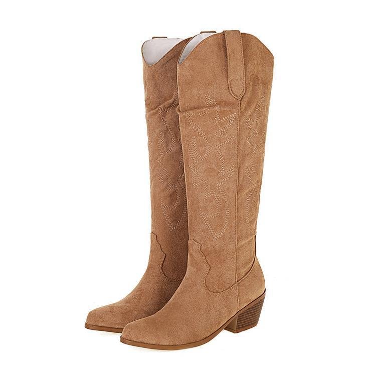 V Cut Western Cowboy Boot Women's High Heel Pointed Toe Knight Boots Below The Knee Boots Slim High - IVOIRART.COM