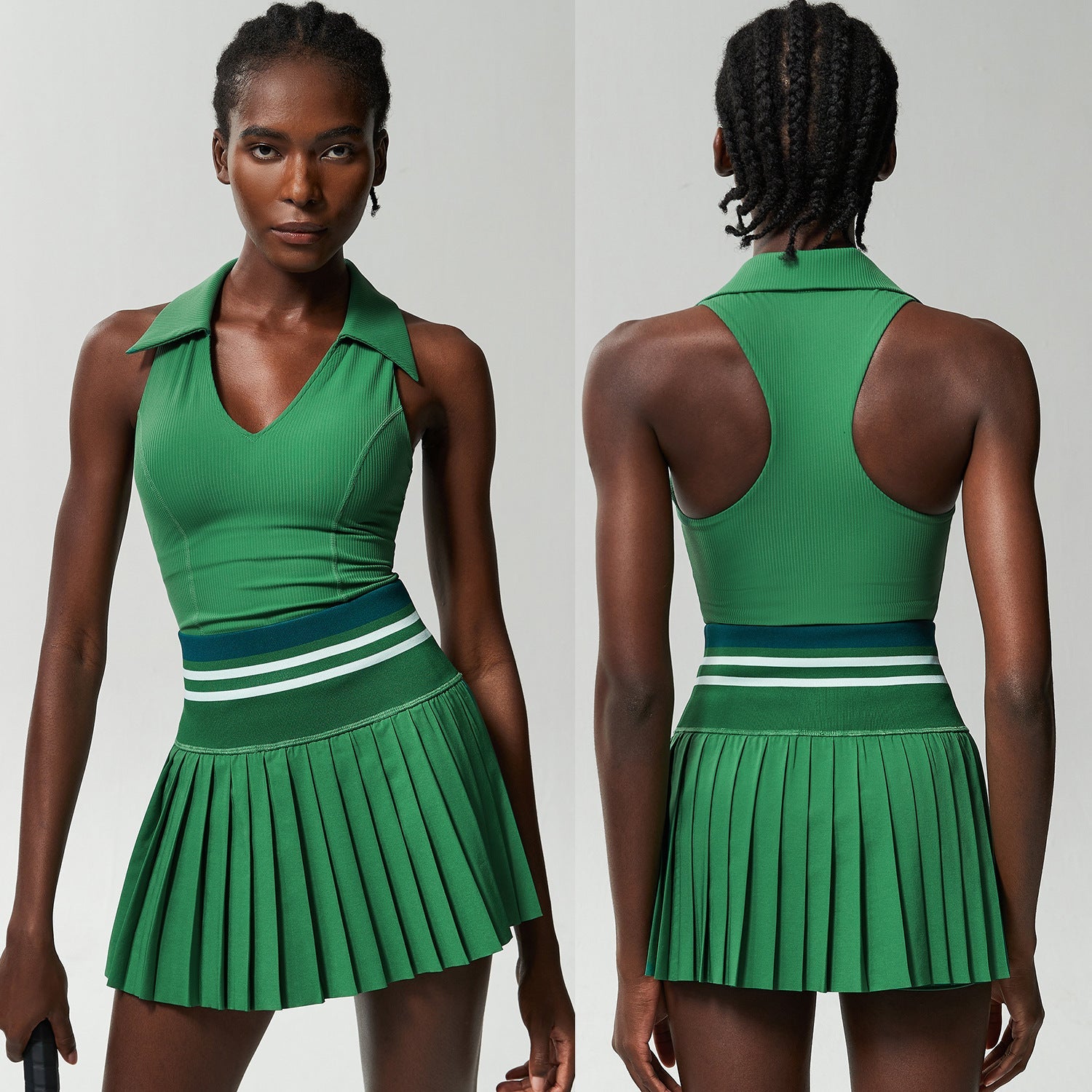 V Stand Collar Tennis Suit Suit Women's Plus Size High Waist - IVOIRART.COM