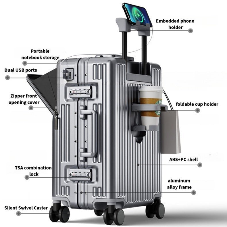 Valise à Cadre, Ouverture Frontale, 20 et 24 Pouces, Grande Capacité, Serrure TSA, Roues Universelles, Cadre en Aluminium, Robuste et Durable - IVOIRART.COM
