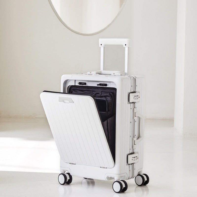 Valise à coque aluminium 20 et 24 pouces, compartiment avant, serrure TSA, roues silencieuses et pivotantes, parfaite pour voyages d'affaires - IVOIRART.COM