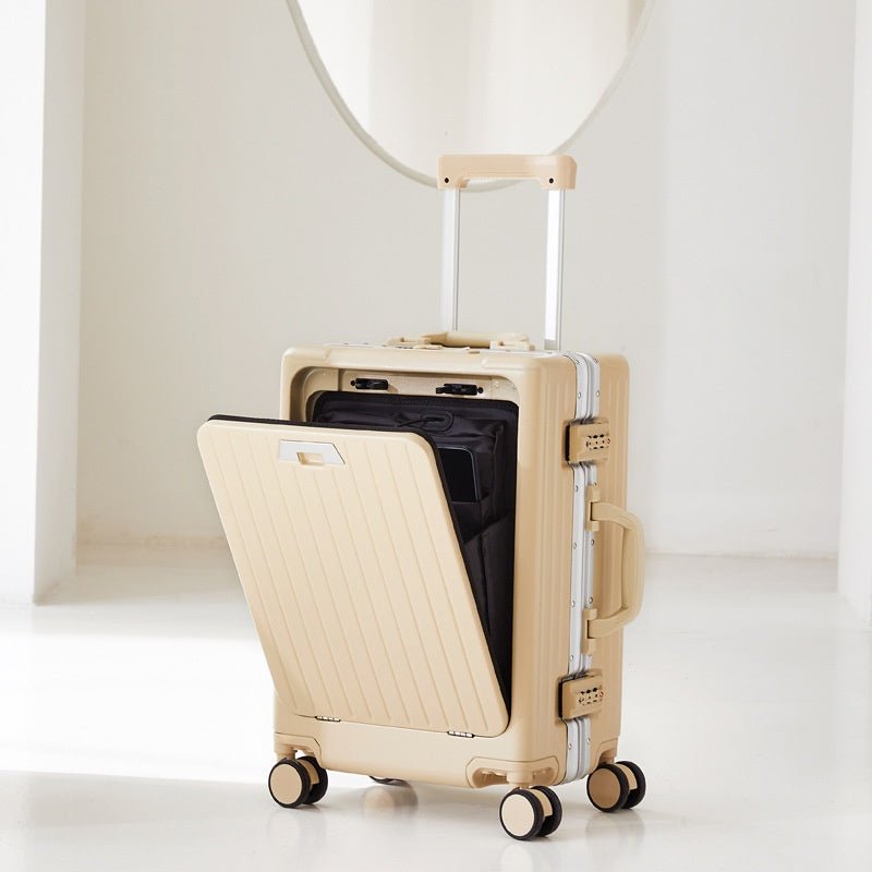 Valise à coque aluminium 20 et 24 pouces, compartiment avant, serrure TSA, roues silencieuses et pivotantes, parfaite pour voyages d'affaires - IVOIRART.COM