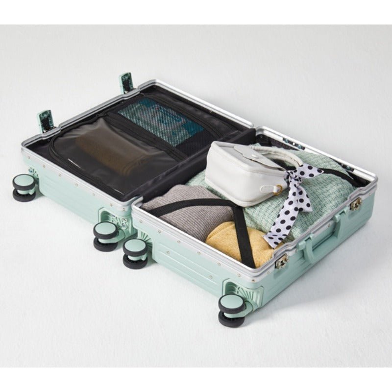 Valise à coque aluminium 20 et 24 pouces, compartiment avant, serrure TSA, roues silencieuses et pivotantes, parfaite pour voyages d'affaires - IVOIRART.COM