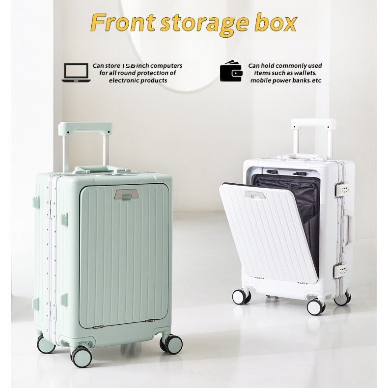 Valise à coque aluminium 20 et 24 pouces, compartiment avant, serrure TSA, roues silencieuses et pivotantes, parfaite pour voyages d'affaires - IVOIRART.COM