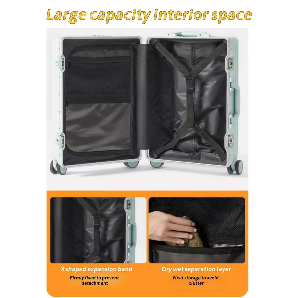 Valise à coque aluminium 20 et 24 pouces, compartiment avant, serrure TSA, roues silencieuses et pivotantes, parfaite pour voyages d'affaires - IVOIRART.COM