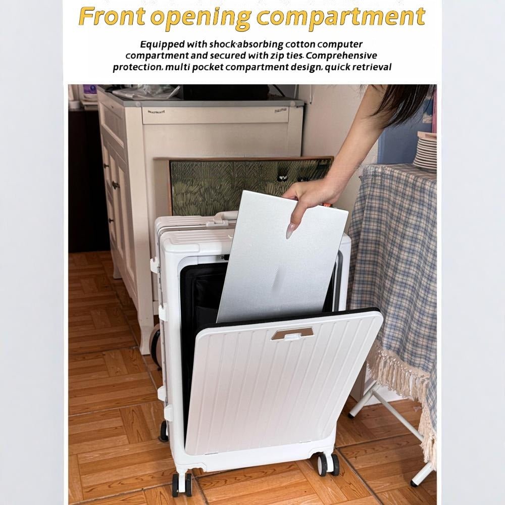 Valise à coque aluminium 20 et 24 pouces, compartiment avant, serrure TSA, roues silencieuses et pivotantes, parfaite pour voyages d'affaires - IVOIRART.COM