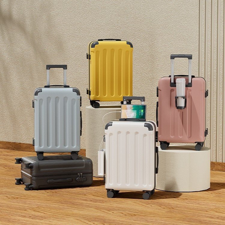Valise Multifonctionnelle 20-24 Pouces, Roues Silencieuses, Ports USB, Porte-Gobelet Pliable, Crochets Latéraux, Adaptée Voyage d'Affaires, Légère et Pliable - IVOIRART.COM