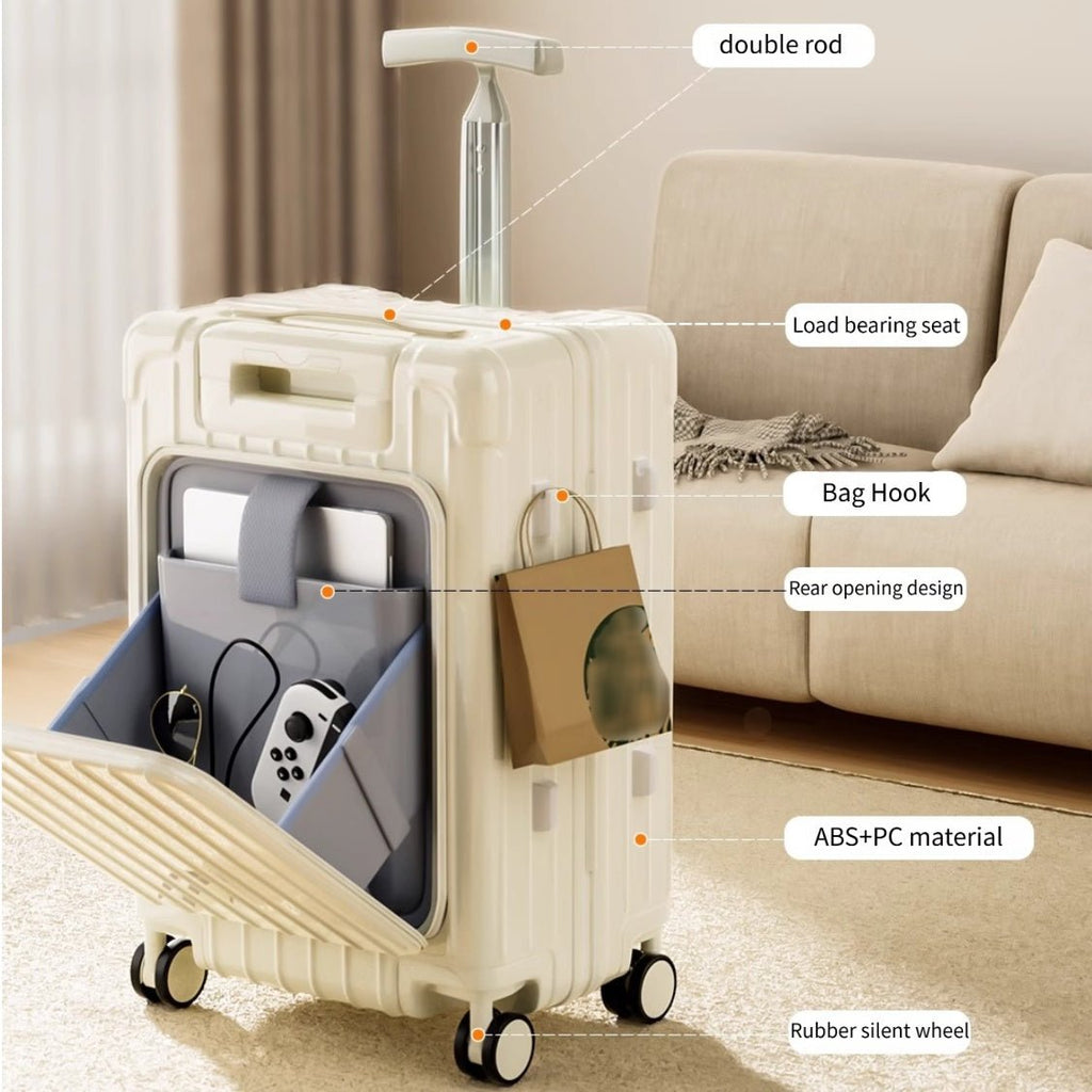 Valise Portable à Double Poteau, Bagage Maman, Valise Enfant à Roulettes Assises, Ouverture Avant, Roues Silencieuses, Séparation Humide/Sèche, Poignée en T - IVOIRART.COM