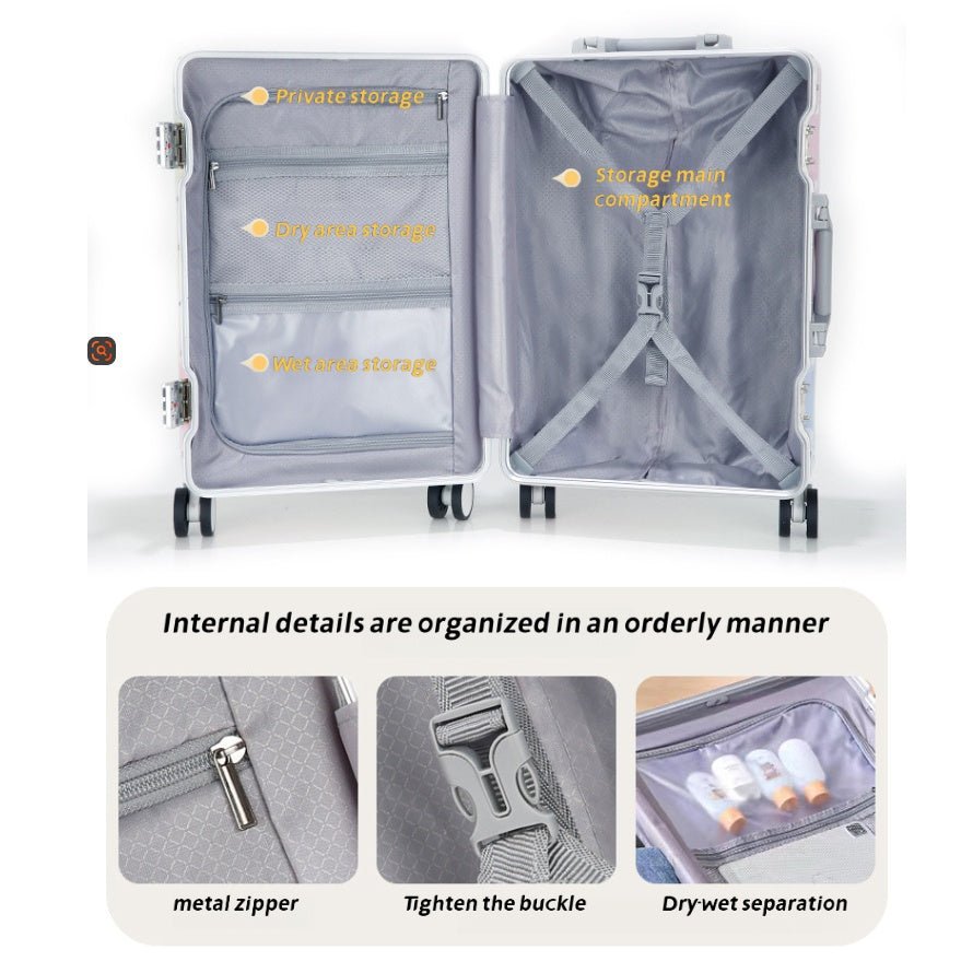 Valise rigide à cadre en aluminium, colorée et tendance, sans fermeture éclair, serrure TSA, porte-gobelet avec interface USB, boîte de voyage robuste à cadre en aluminium, coffre à code durable - IVOIRART.COM