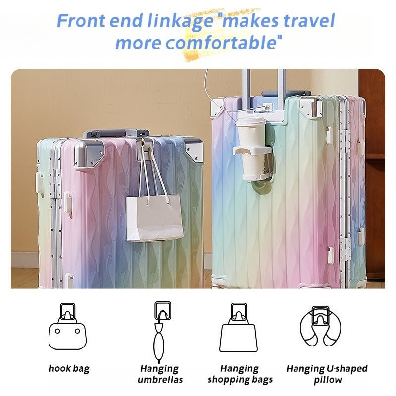 Valise rigide à cadre en aluminium, colorée et tendance, sans fermeture éclair, serrure TSA, porte-gobelet avec interface USB, boîte de voyage robuste à cadre en aluminium, coffre à code durable - IVOIRART.COM