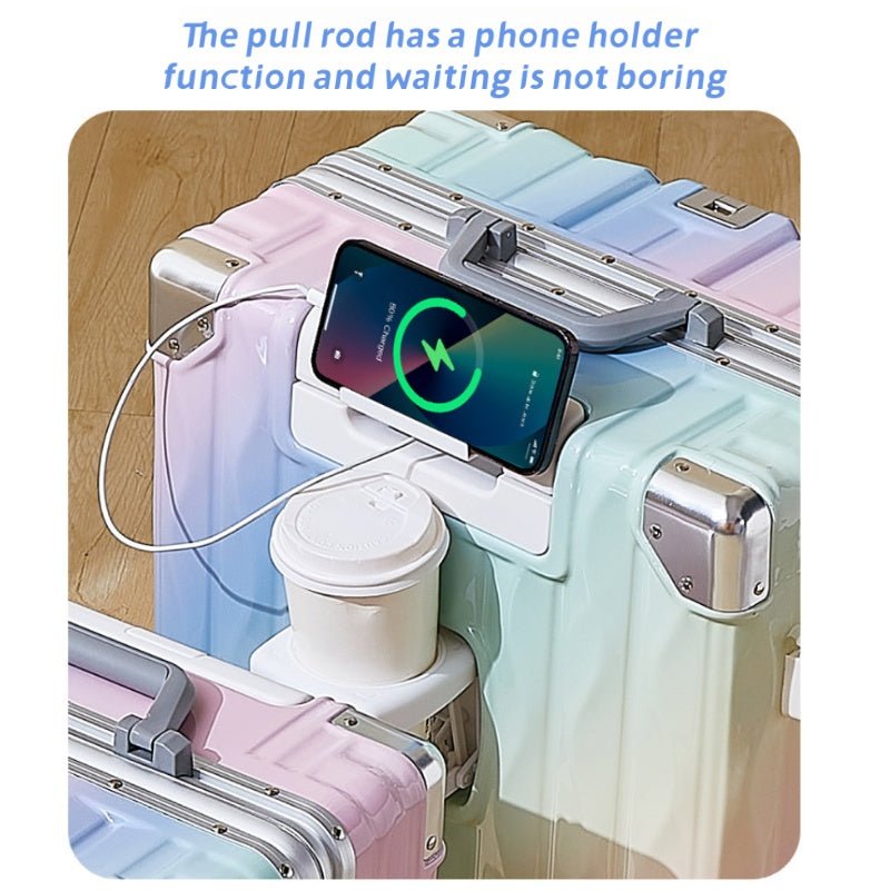 Valise rigide à cadre en aluminium, colorée et tendance, sans fermeture éclair, serrure TSA, porte-gobelet avec interface USB, boîte de voyage robuste à cadre en aluminium, coffre à code durable - IVOIRART.COM