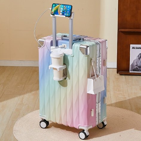 Valise rigide à cadre en aluminium, colorée et tendance, sans fermeture éclair, serrure TSA, porte-gobelet avec interface USB, boîte de voyage robuste à cadre en aluminium, coffre à code durable - IVOIRART.COM
