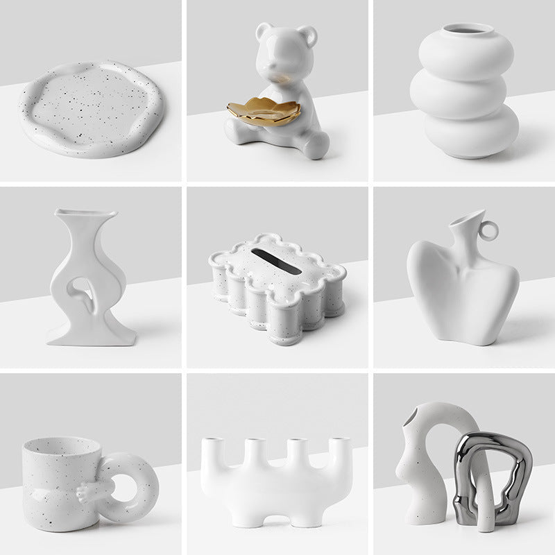 Vase en porcelaine blanc simple style nordique - décoration maison créative chic - IVOIRART.COM