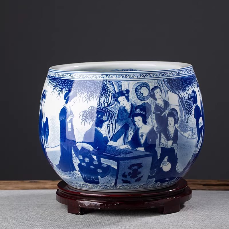 Vasque décorative peinte à la main bleu et blanc pour salon — céramique chinoise! - IVOIRART.COM
