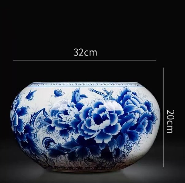 Vasque décorative peinte à la main bleu et blanc pour salon — céramique chinoise! - IVOIRART.COM