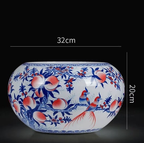Vasque décorative peinte à la main bleu et blanc pour salon — céramique chinoise! - IVOIRART.COM