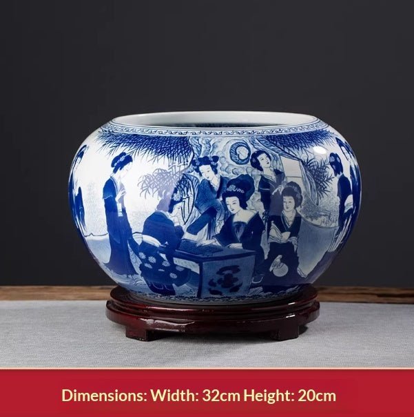 Vasque décorative peinte à la main bleu et blanc pour salon — céramique chinoise! - IVOIRART.COM