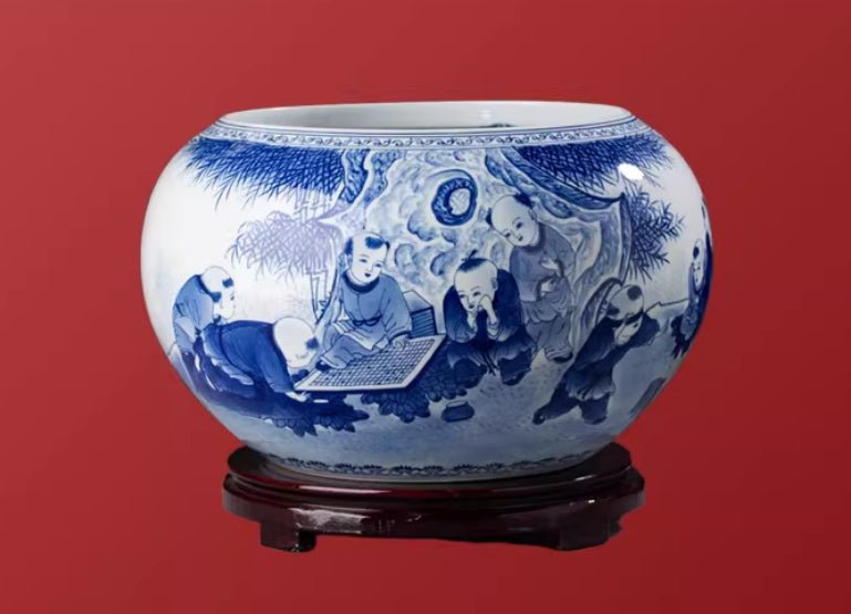 Vasque décorative peinte à la main bleu et blanc pour salon — céramique chinoise! - IVOIRART.COM