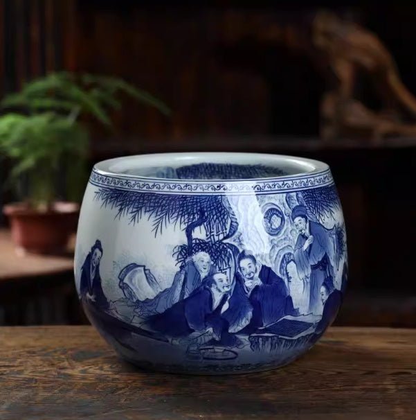 Vasque décorative peinte à la main bleu et blanc pour salon — céramique chinoise! - IVOIRART.COM