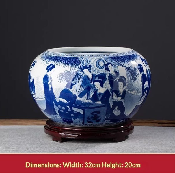 Vasque décorative peinte à la main bleu et blanc pour salon — céramique chinoise! - IVOIRART.COM