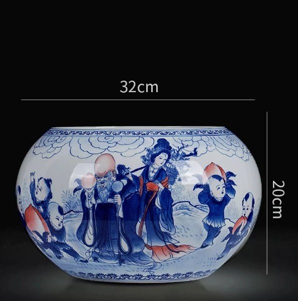 Vasque décorative peinte à la main bleu et blanc pour salon — céramique chinoise! - IVOIRART.COM