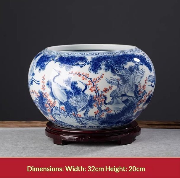 Vasque décorative peinte à la main bleu et blanc pour salon — céramique chinoise! - IVOIRART.COM