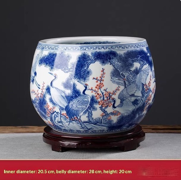 Vasque décorative peinte à la main bleu et blanc pour salon — céramique chinoise! - IVOIRART.COM