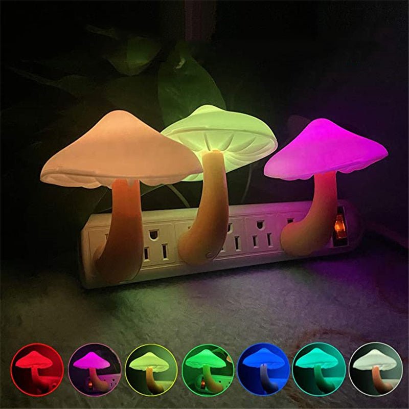 Veilleuse LED Champignon à Capteur Lumineux, Prise EU/US, Lumière Blanche Chaude - IVOIRART.COM