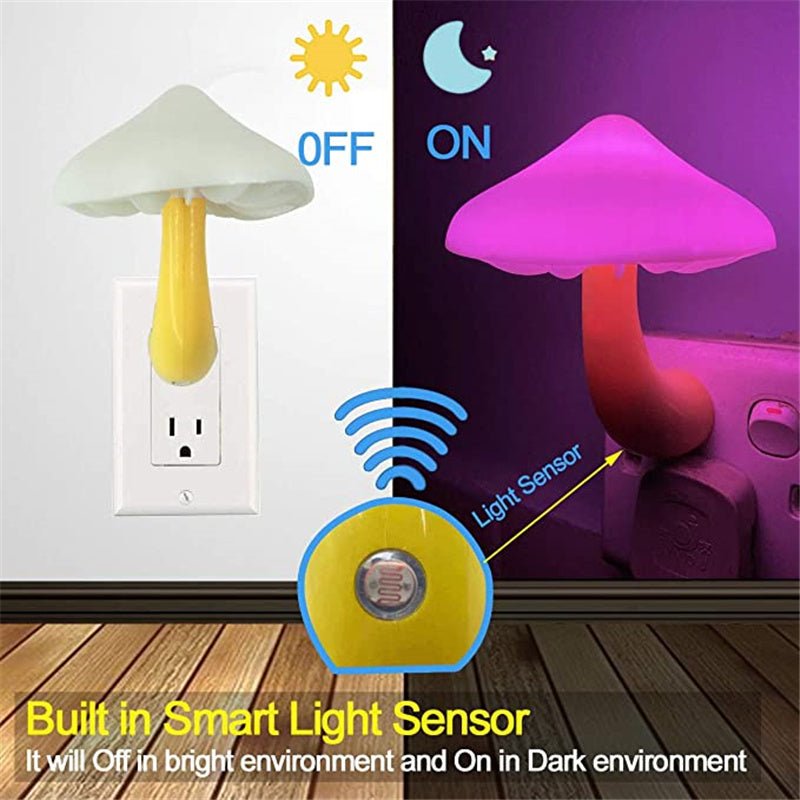 Veilleuse LED Champignon à Capteur Lumineux, Prise EU/US, Lumière Blanche Chaude - IVOIRART.COM