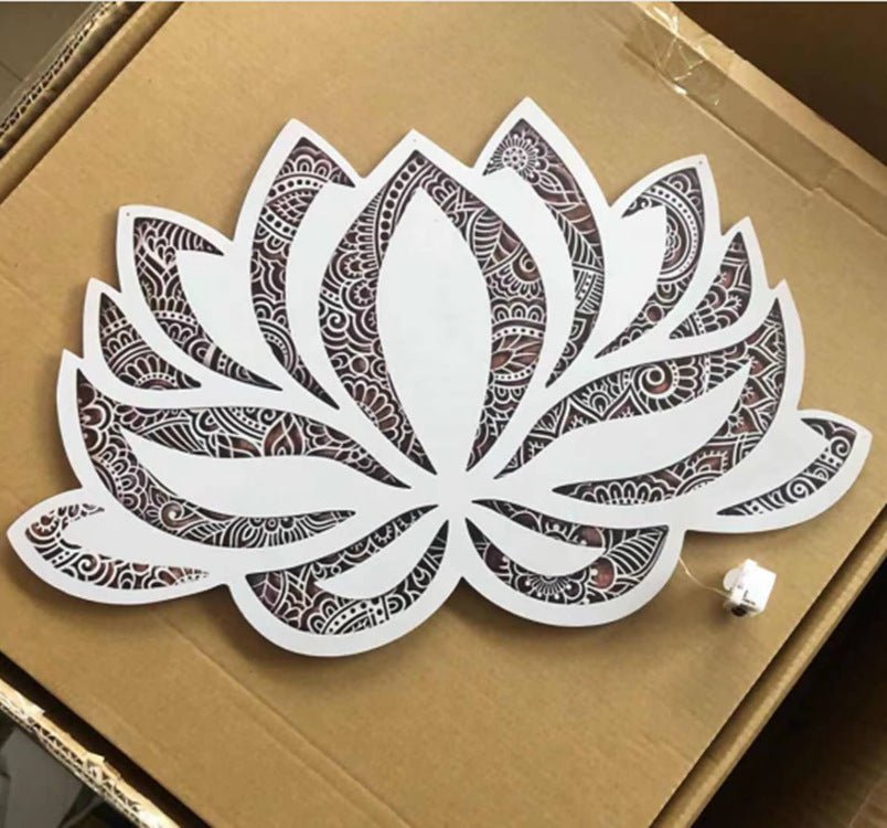 Veilleuse Mandala Créative pour Salle de Yoga Ambiance Nocturne - Bois 3D 30x30 cm - IVOIRART.COM