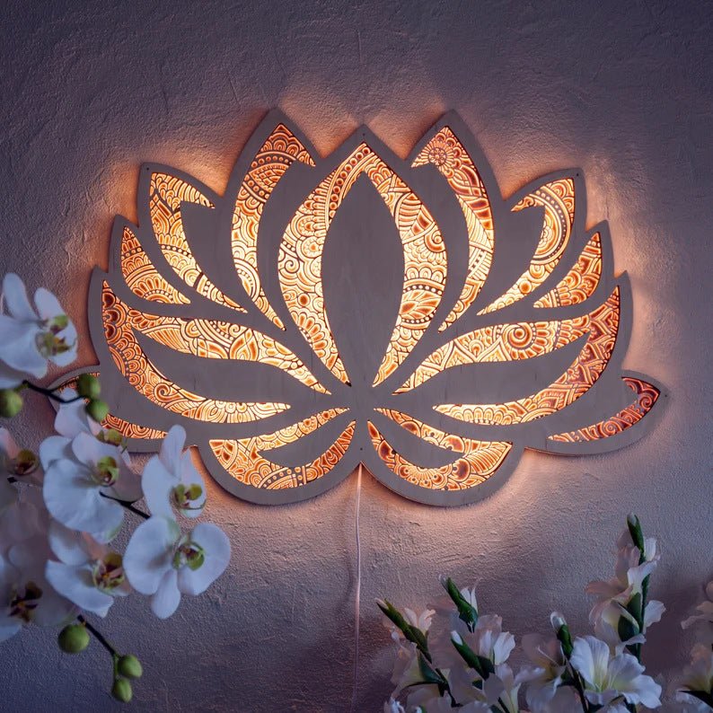 Veilleuse Mandala Créative pour Salle de Yoga Ambiance Nocturne - Bois 3D 30x30 cm - IVOIRART.COM