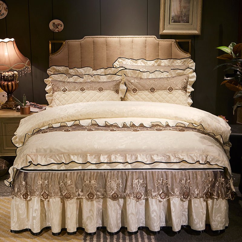 Velvet Bed Skirt Four-piece Quilted Padded Bed Cover Bedspread - IVOIRART.COM