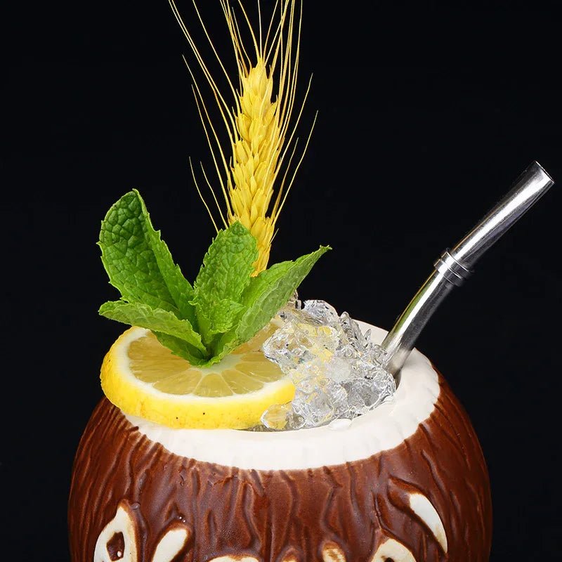 Verre à Cocktail en Céramique Tiki Personnalisé Noix de Coco Hawaïenne 410ml - IVOIRART.COM