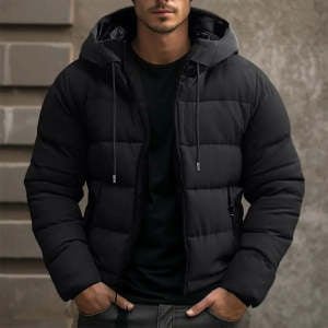 Veste À Capuche Homme Hiver Manteau Zippé Poches Vêtements Décontractés Résistants - IVOIRART.COM