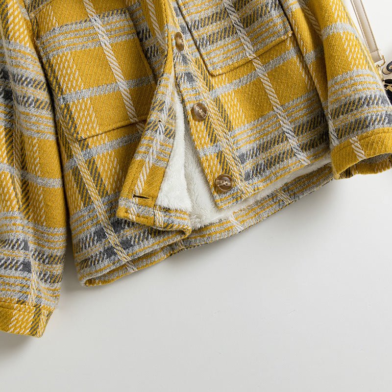 Veste à Carreaux Épaissie en Tweed et Velours pour Femme, Style Élégant et cosy. - IVOIRART.COM