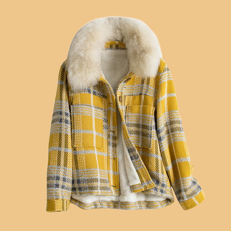 Veste à Carreaux Épaissie en Tweed et Velours pour Femme, Style Élégant et cosy. - IVOIRART.COM