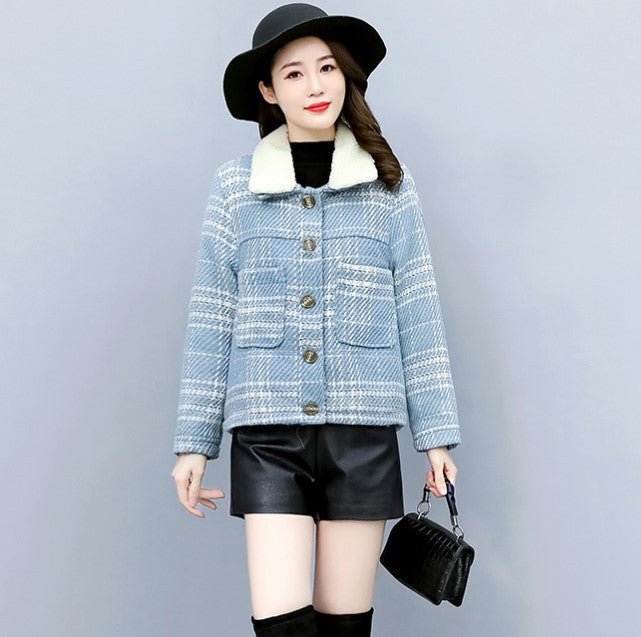 Veste à Carreaux Épaissie en Tweed et Velours pour Femme, Style Élégant et cosy. - IVOIRART.COM