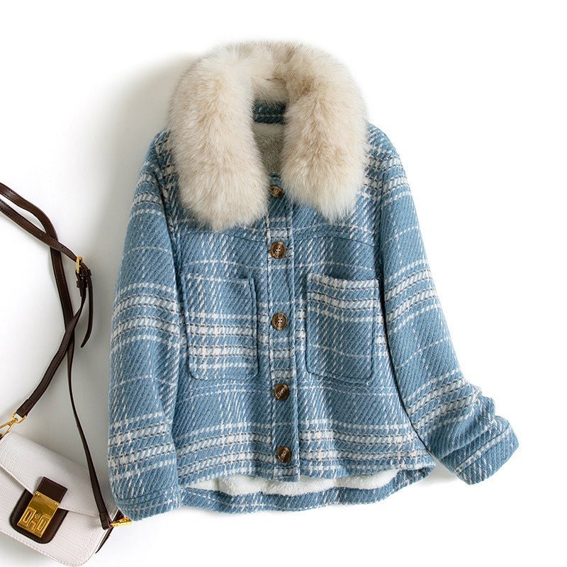 Veste à Carreaux Épaissie en Tweed et Velours pour Femme, Style Élégant et cosy. - IVOIRART.COM