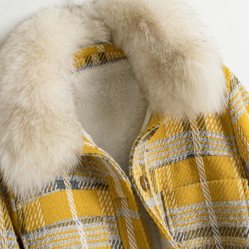 Veste à Carreaux Épaissie en Tweed et Velours pour Femme, Style Élégant et cosy. - IVOIRART.COM