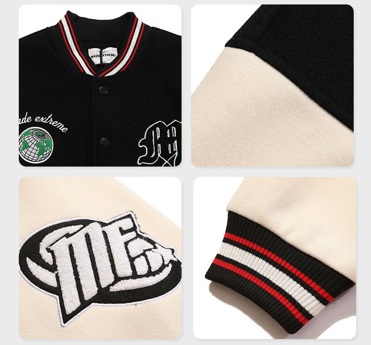 Veste Baseball Tweed Vintage pour Homme - Style Casual Mode de Rue, Noir/Rouge US - IVOIRART.COM