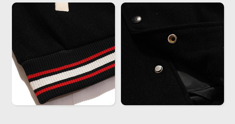 Veste Baseball Tweed Vintage pour Homme - Style Casual Mode de Rue, Noir/Rouge US - IVOIRART.COM