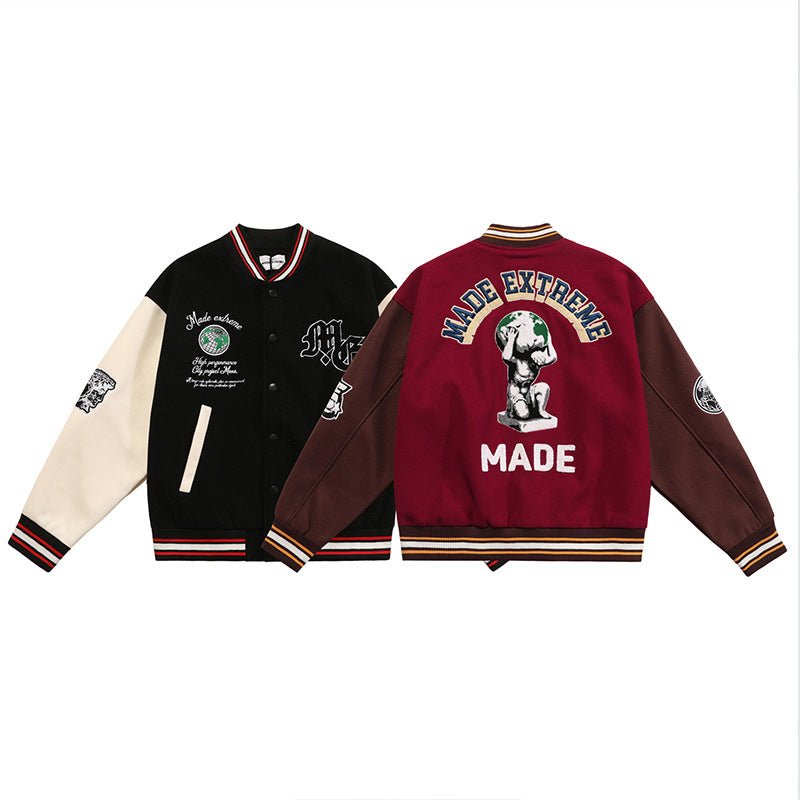 Veste Baseball Tweed Vintage pour Homme - Style Casual Mode de Rue, Noir/Rouge US - IVOIRART.COM
