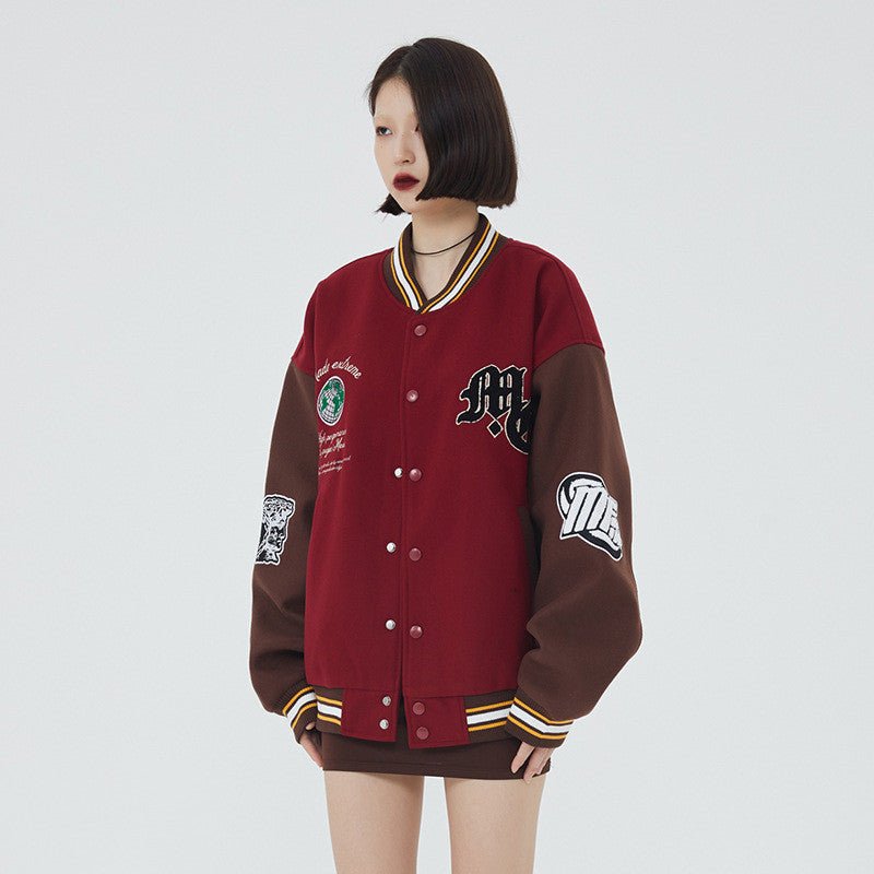 Veste Baseball Tweed Vintage pour Homme - Style Casual Mode de Rue, Noir/Rouge US - IVOIRART.COM