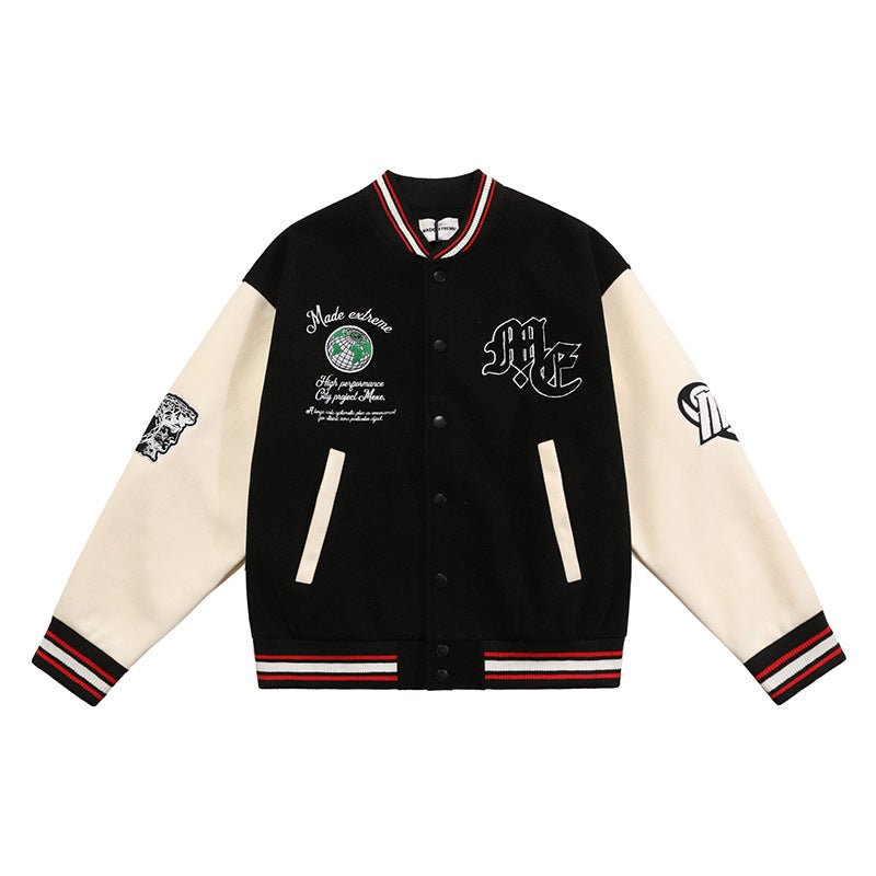 Veste Baseball Tweed Vintage pour Homme - Style Casual Mode de Rue, Noir/Rouge US - IVOIRART.COM