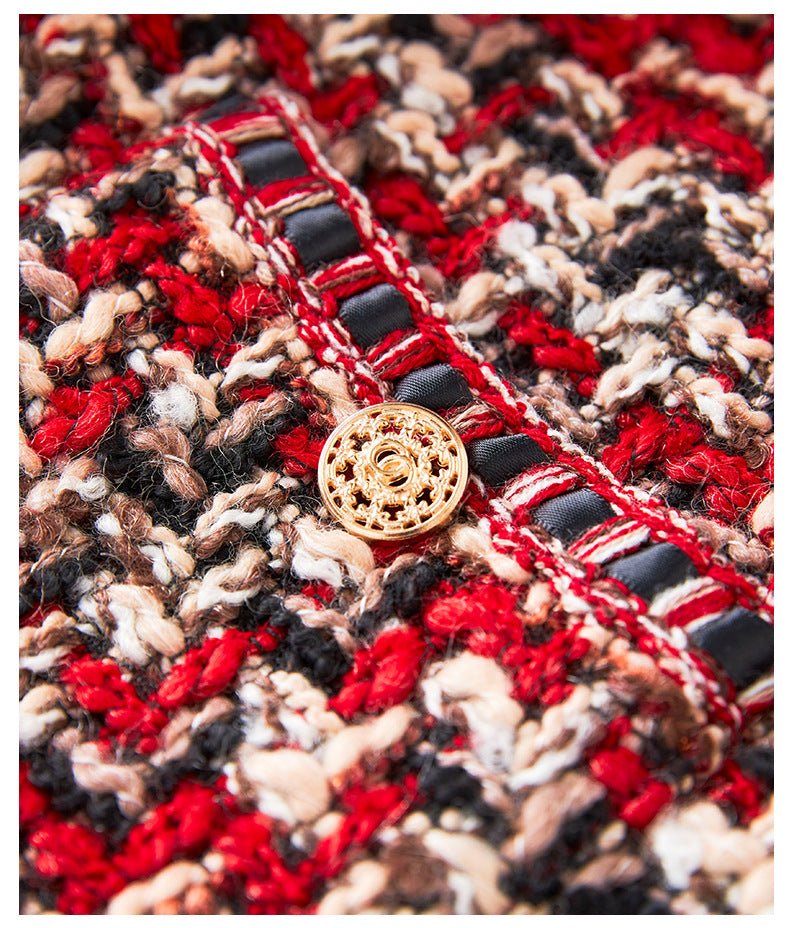 Veste courte en tweed Celebrity Red Celebrity Xiaoxiang - Rouge, manches longues - IVOIRART.COM