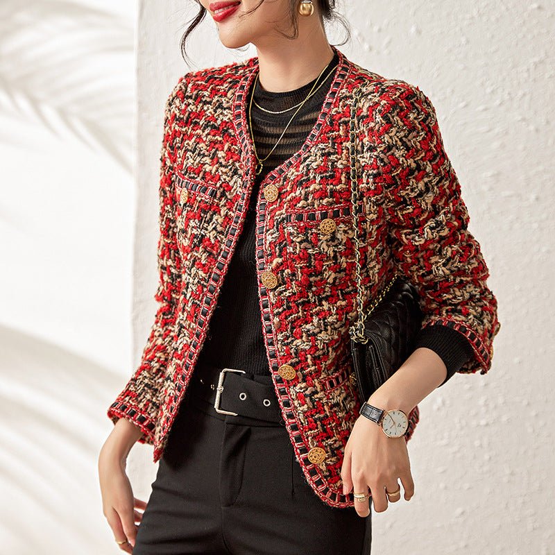 Veste courte en tweed Celebrity Red Celebrity Xiaoxiang - Rouge, manches longues - IVOIRART.COM