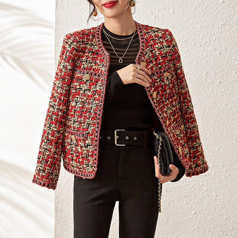 Veste courte en tweed Celebrity Red Celebrity Xiaoxiang - Rouge, manches longues - IVOIRART.COM